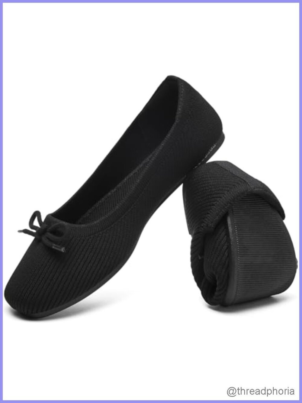 Women's Ballet Flats with Bow - Square Toe Mesh Slip-On Loafers Comfortable